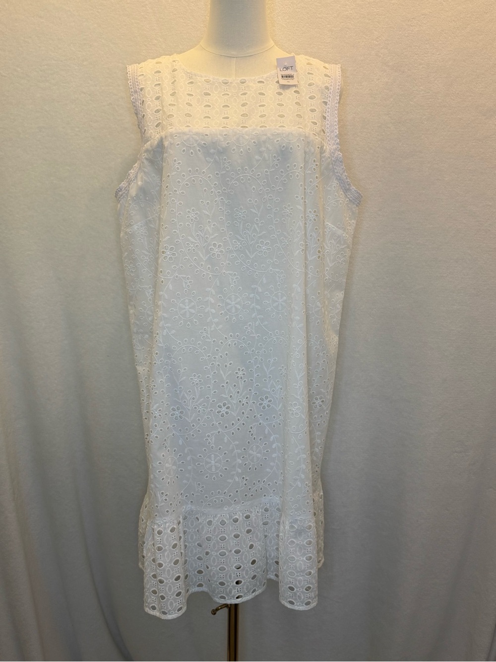 LOFT White Eyelet Sleeveless Sundress Vacation Resort Beach Cruise Bridal Shower